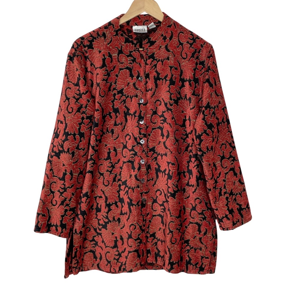 Chicos Tapestry Brocade Jacket Womens 3‎ XL Metallic Buttons Artsy Textured 90s